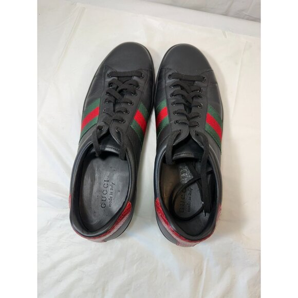 Gucci Ace Black Leather Python Embossed Leather Lace Up Sneakers Men size12 - Picture 5 of 16